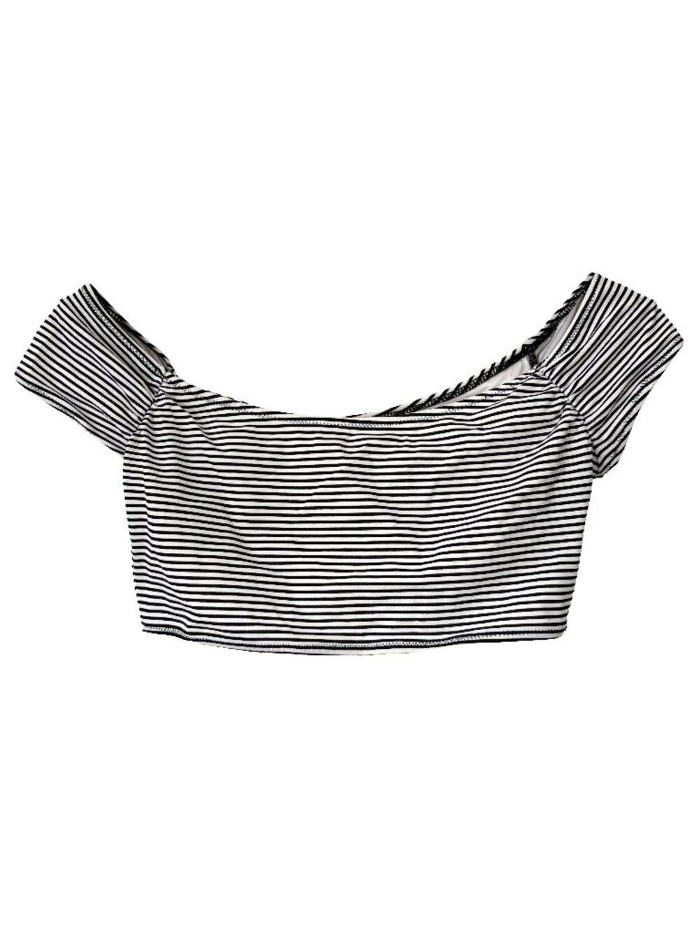 Victoria's Secret Womens Off Shoulder Crop Bikini Top Black White Stripe Small